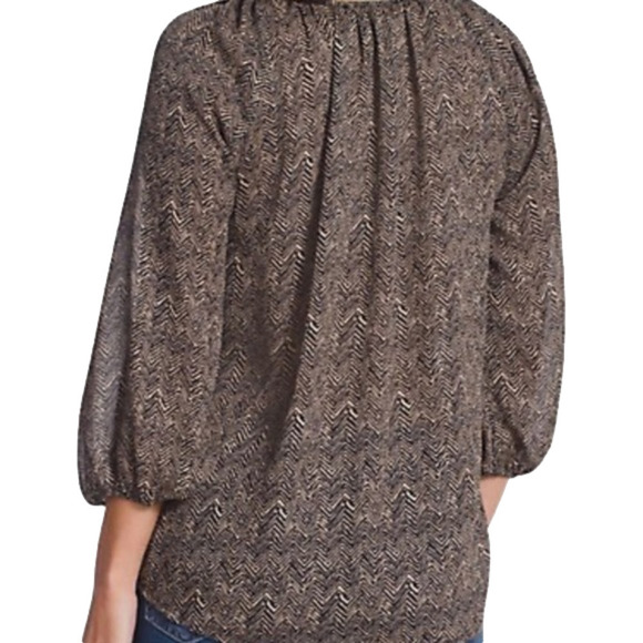 CHAPS zig- zag design black and cream tie front bohemian peasant blouse. Size M - Picture 2 of 7